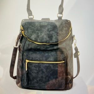 VR NYC Target Convertible Backpack Shoulder Bag Crossbody Tote Grey Gold Zipper